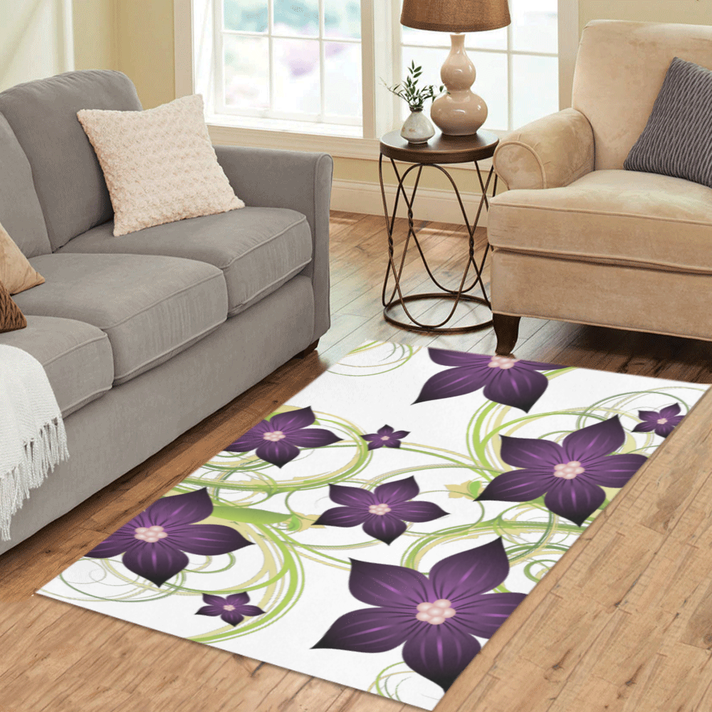 Purple Floral Garden Area Rug 5'x3'3''