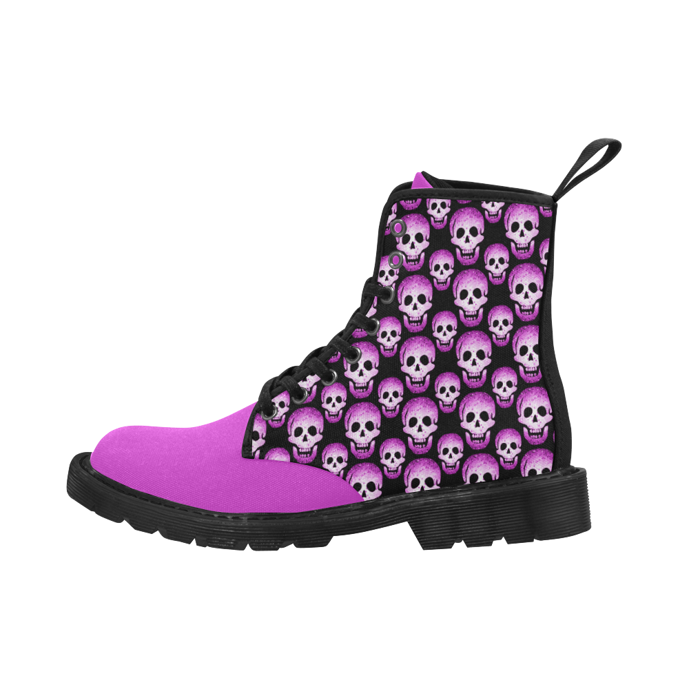 Pink with Skulls Halloween Cheeky Witch Martin Boots for Women (Black) (Model 1203H)