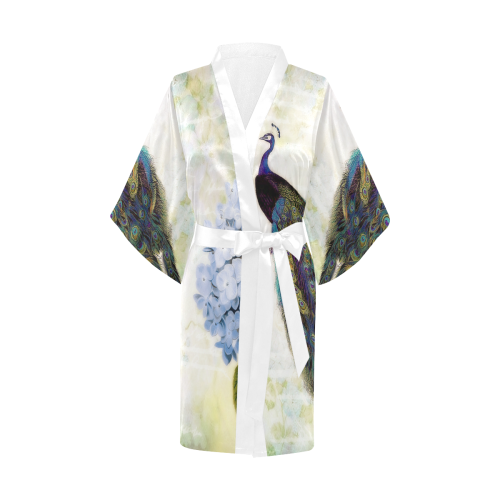 blue peacock and hydrangea Kimono Robe