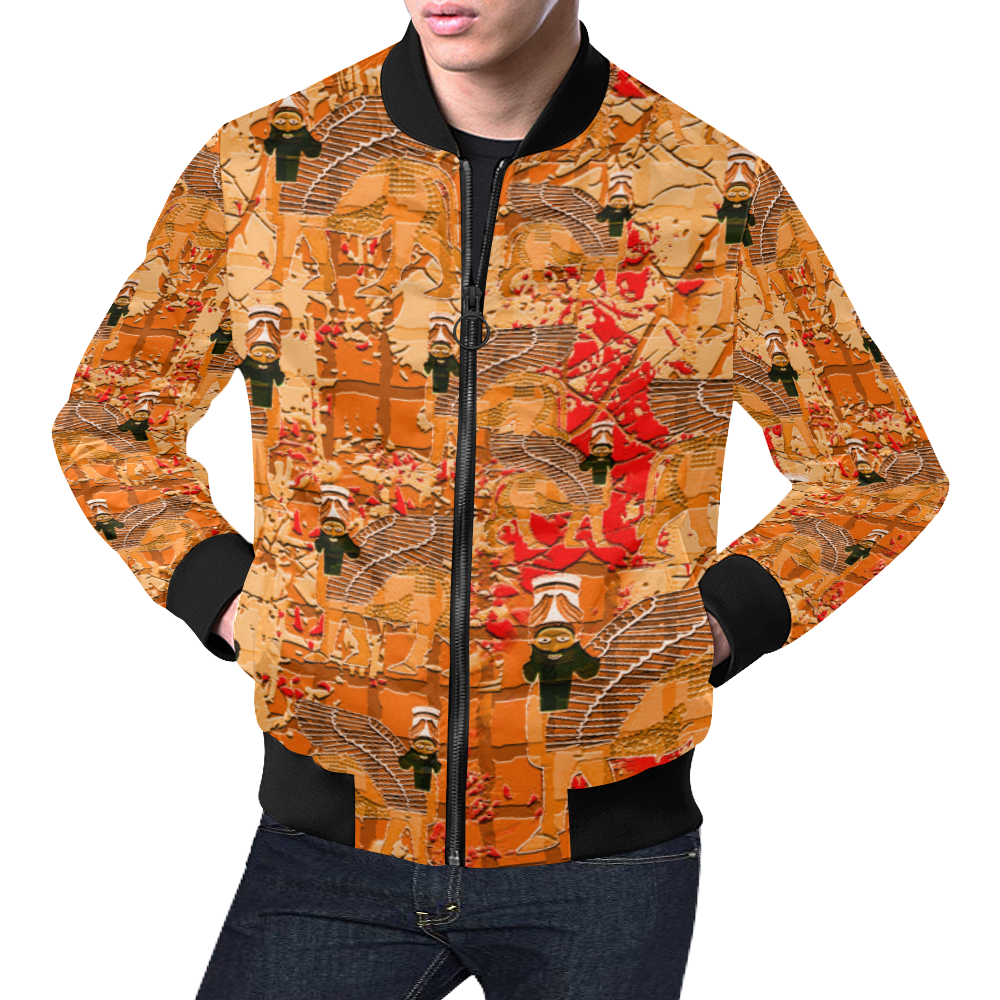 Lamassu Sport Orange All Over Print Bomber Jacket for Men (Model H19)