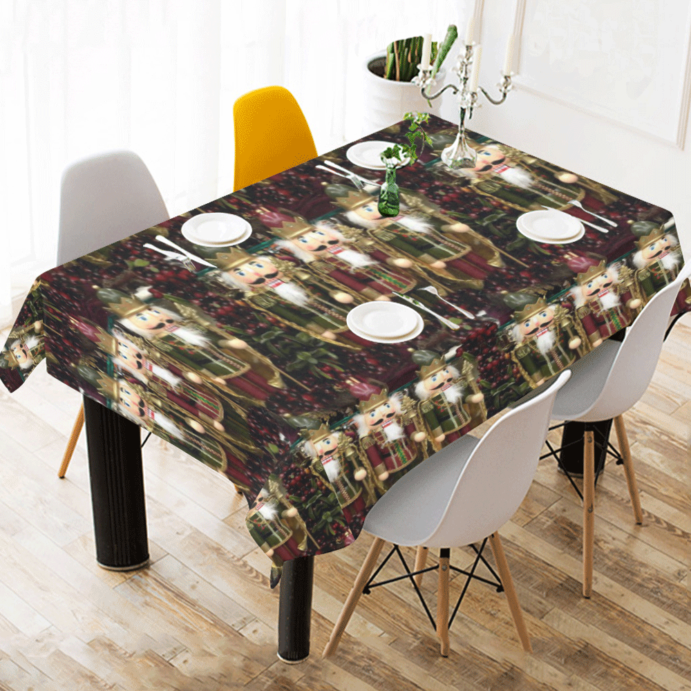 Golden Christmas Nutcrackers Cotton Linen Tablecloth 60" x 90"