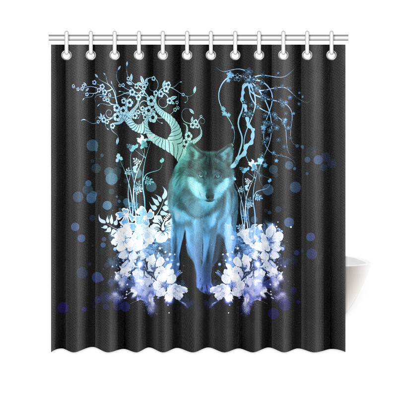 Awesome wolf with flowers Shower Curtain 69"x72"