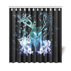 Awesome wolf with flowers Shower Curtain 69"x72"