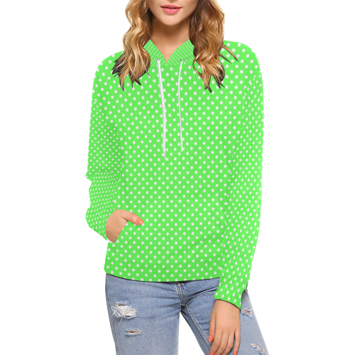 Eucalyptus green polka dots All Over Print Hoodie for Women (USA Size) (Model H13)