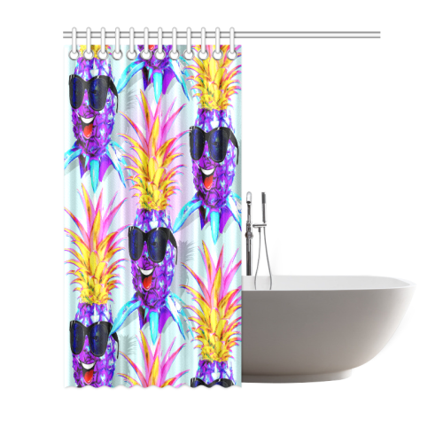 Pineapple Ultraviolet Happy Dude with Sunglasses Shower Curtain 72"x72"