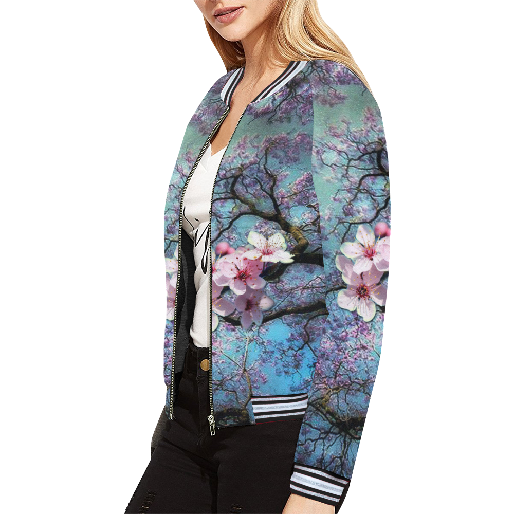Cherry blossomL All Over Print Bomber Jacket for Women (Model H21)