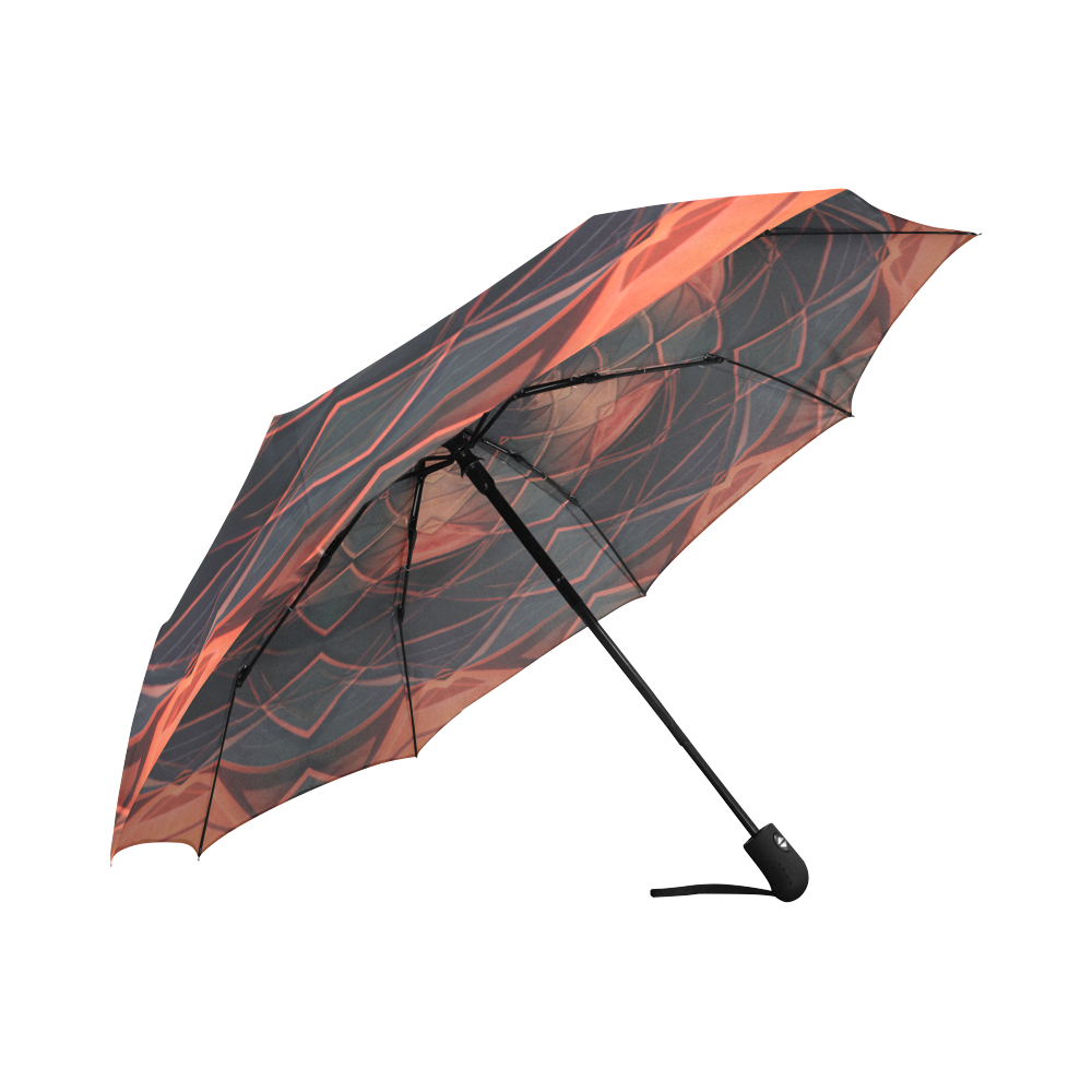 Orange and black Mandala Auto-Foldable Umbrella (Model U04)