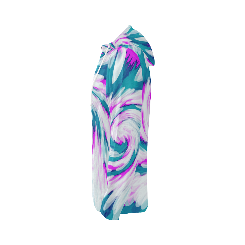 Turquoise Pink Tie Dye Swirl Abstract All Over Print Full Zip Hoodie for Women (Model H14)