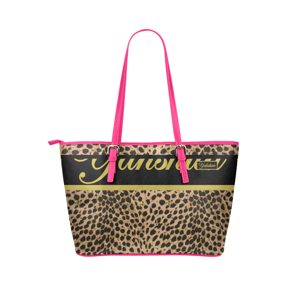 Yahweh Leopard Meero Pink Leather Tote Bag/Small (Model 1651)