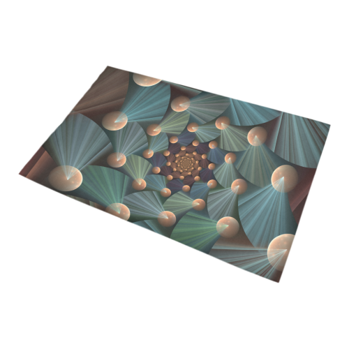 Modern Abstract Fractal Art With Depth Brown Slate Turquoise Bath Rug 20''x 32''