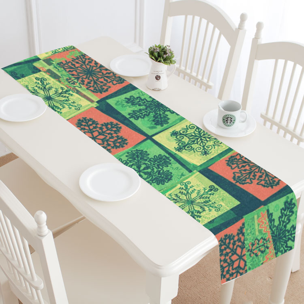 abstract snowflake squares Table Runner 16x72 inch