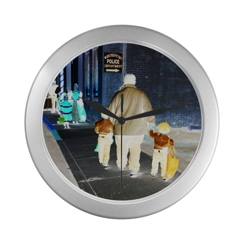 Ghosts roaming the street (silver) Silver Color Wall Clock