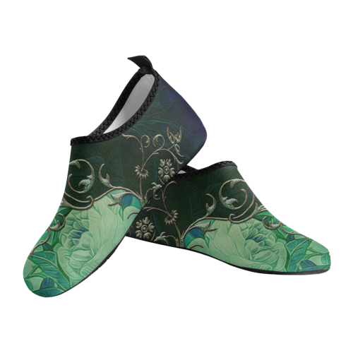 Green floral design Men's Slip-On Water Shoes (Model 056)