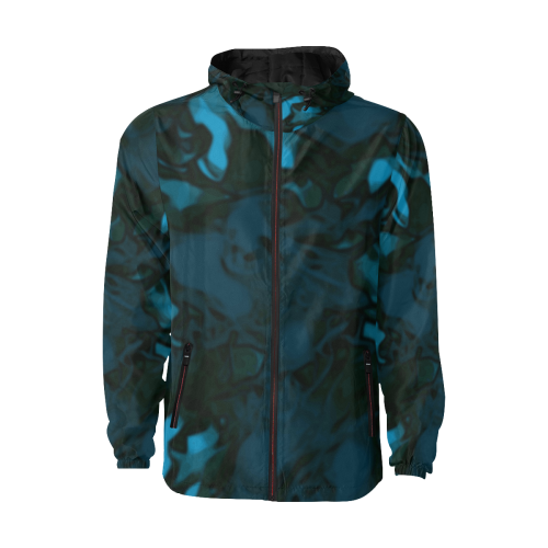 High-Jacked Camouflage - green blue jagged spots abstract customize All Over Print Quilted Windbreaker for Men (Model H35)