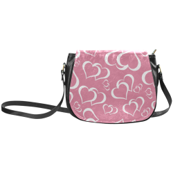 White and Rose Pink Hearts Pattern Classic Saddle Bag/Large (Model 1648)
