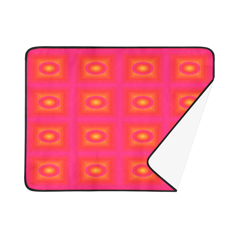 Pink yellow oval multiple squares Beach Mat 78"x 60"