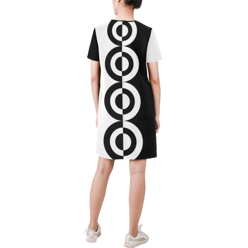 Retro Mod Targets Black and White by ArtformDesigns Short-Sleeve Round Neck A-Line Dress (Model D47)