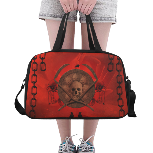 Skulls on red vintage background Fitness Handbag (Model 1671)
