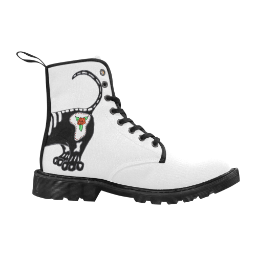 Dachshund Sugar Skull White Martin Boots for Women (Black) (Model 1203H)