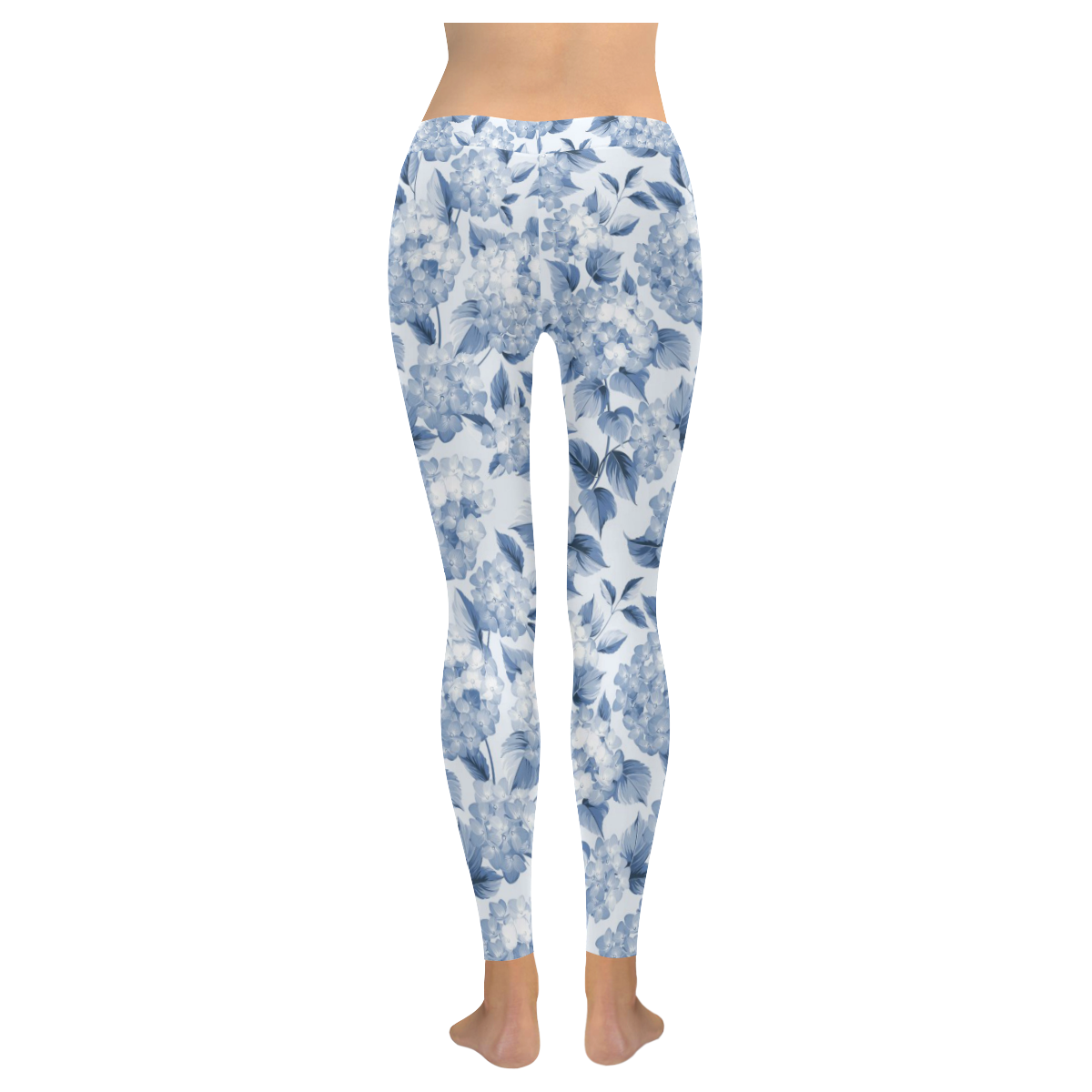 Blue and White Floral Pattern Women's Low Rise Leggings (Invisible Stitch) (Model L05)