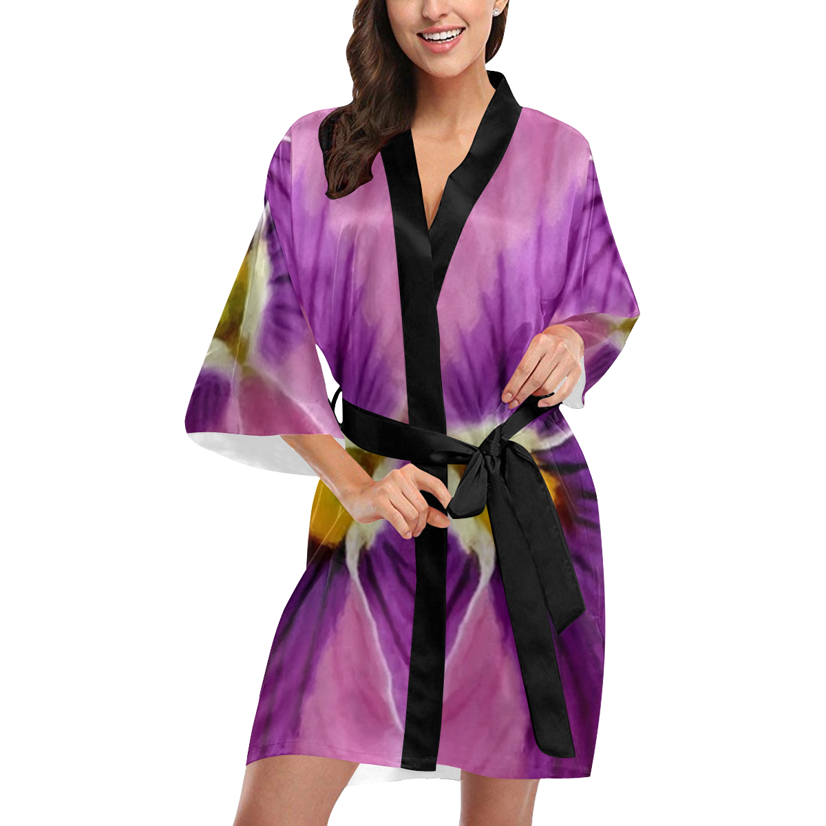 Pink and Purple Pansy Kimono Robe