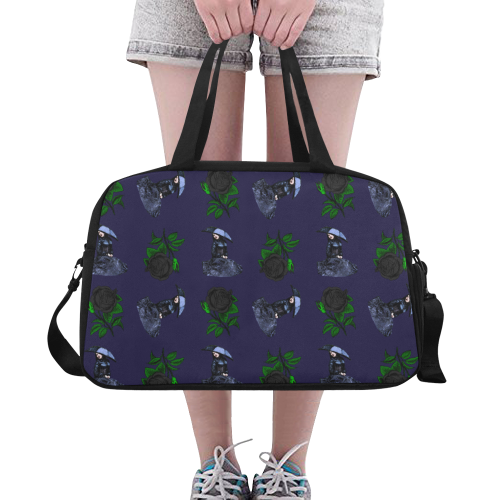 gothic girl rose blue pattern Fitness Handbag (Model 1671)