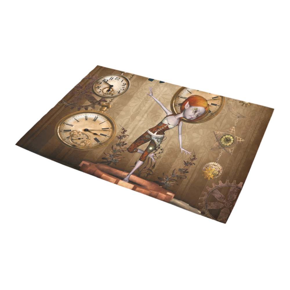 Steampunk girl, clocks and gears Azalea Doormat 24" x 16" (Sponge Material)