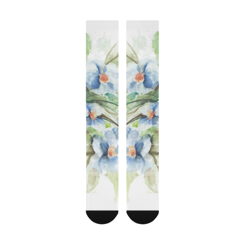 Fantasy Floral Blue Original Watercolor Over-The-Calf Socks