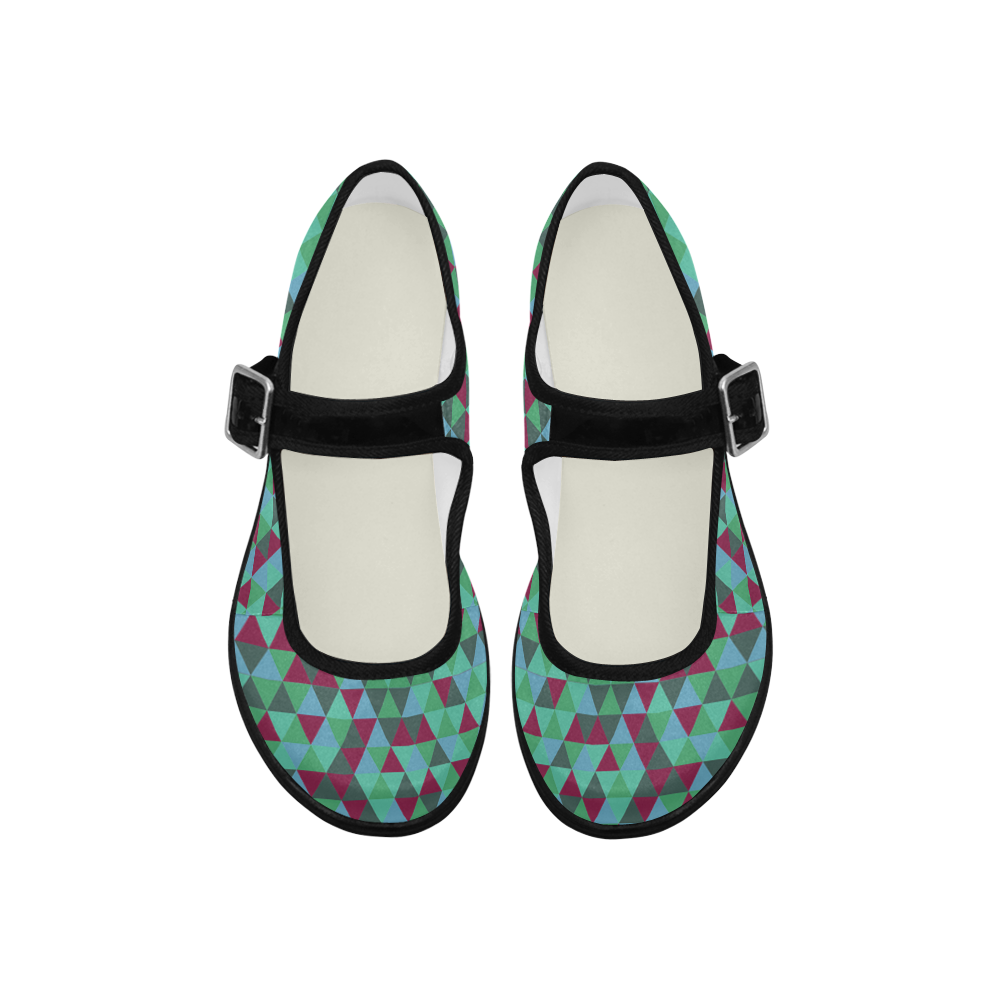 retro teal green geometric pattern Mila Satin Women's Mary Jane Shoes (Model 4808)