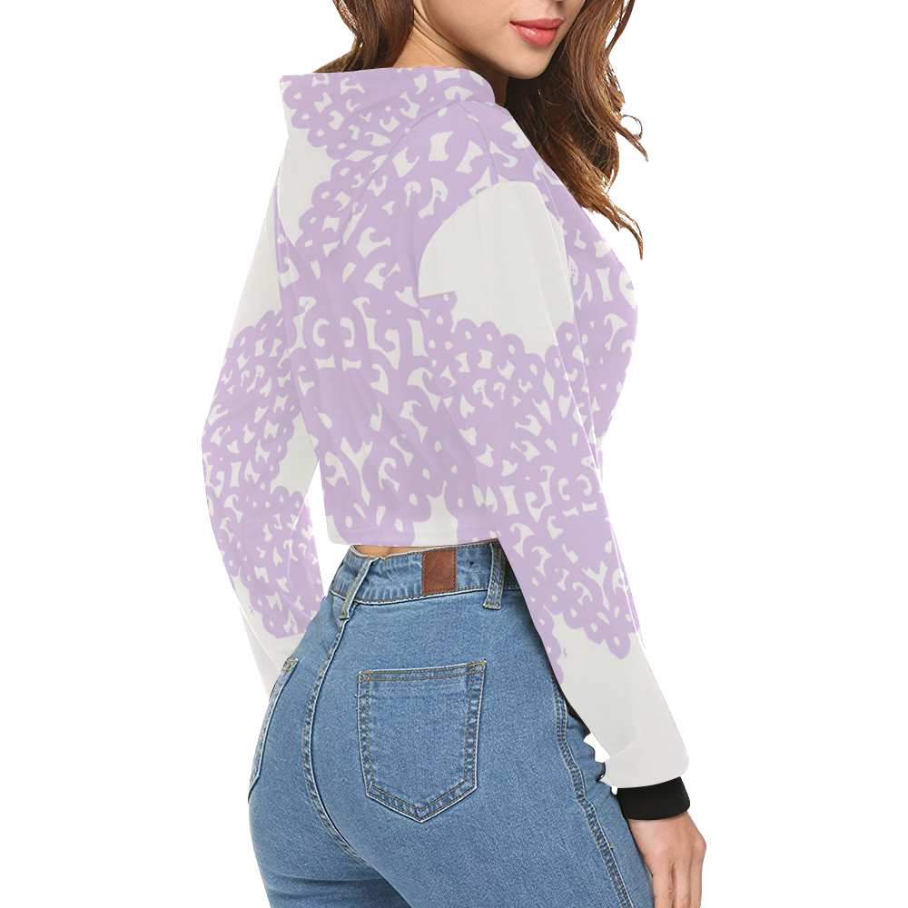 Hearts Lavender Lace All Over Print Crop Hoodie for Women (Model H22)
