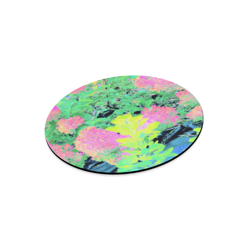 Fluorescent Yellow Smoke Tree with Pink Hydrangeas Round Mousepad