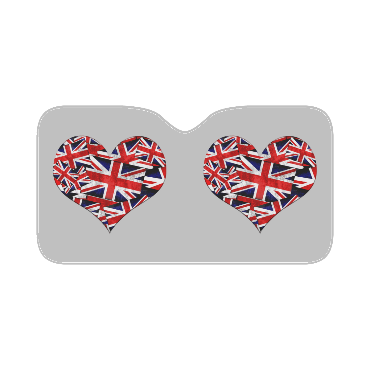 Union Jack British UK Flag Heart Silver Car Sun Shade 55"x30"