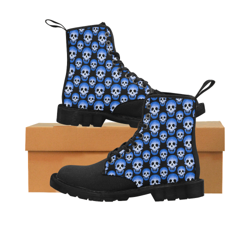 Blue Laughing Skulls Halloween Cheeky Witch Martin Boots for Women (Black) (Model 1203H)