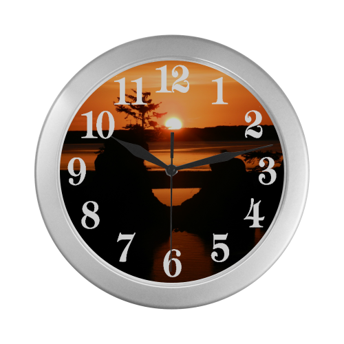 Sunset in rocks Silver Color Wall Clock