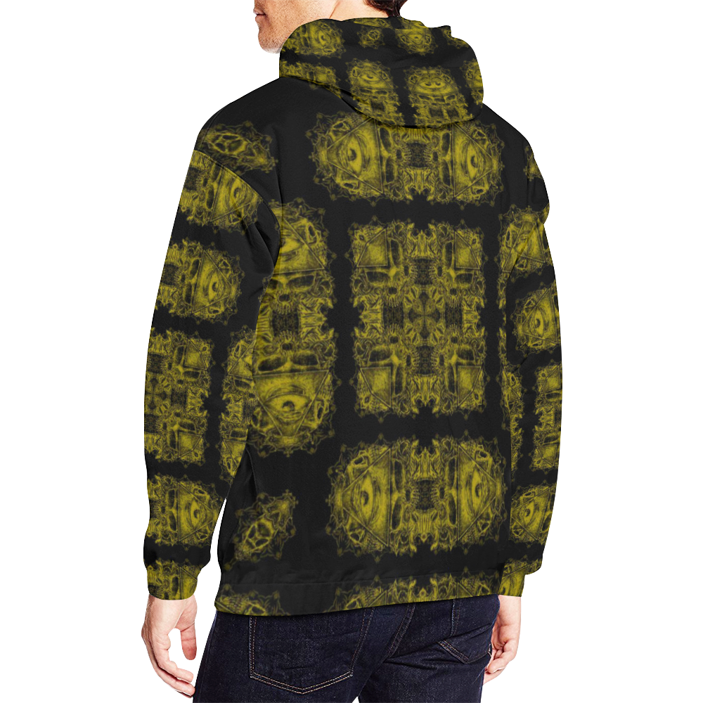 Vintage Gold Leaf Illuminati Skull Airbrush All Over Print Hoodie for Men/Large Size (USA Size) (Model H13)