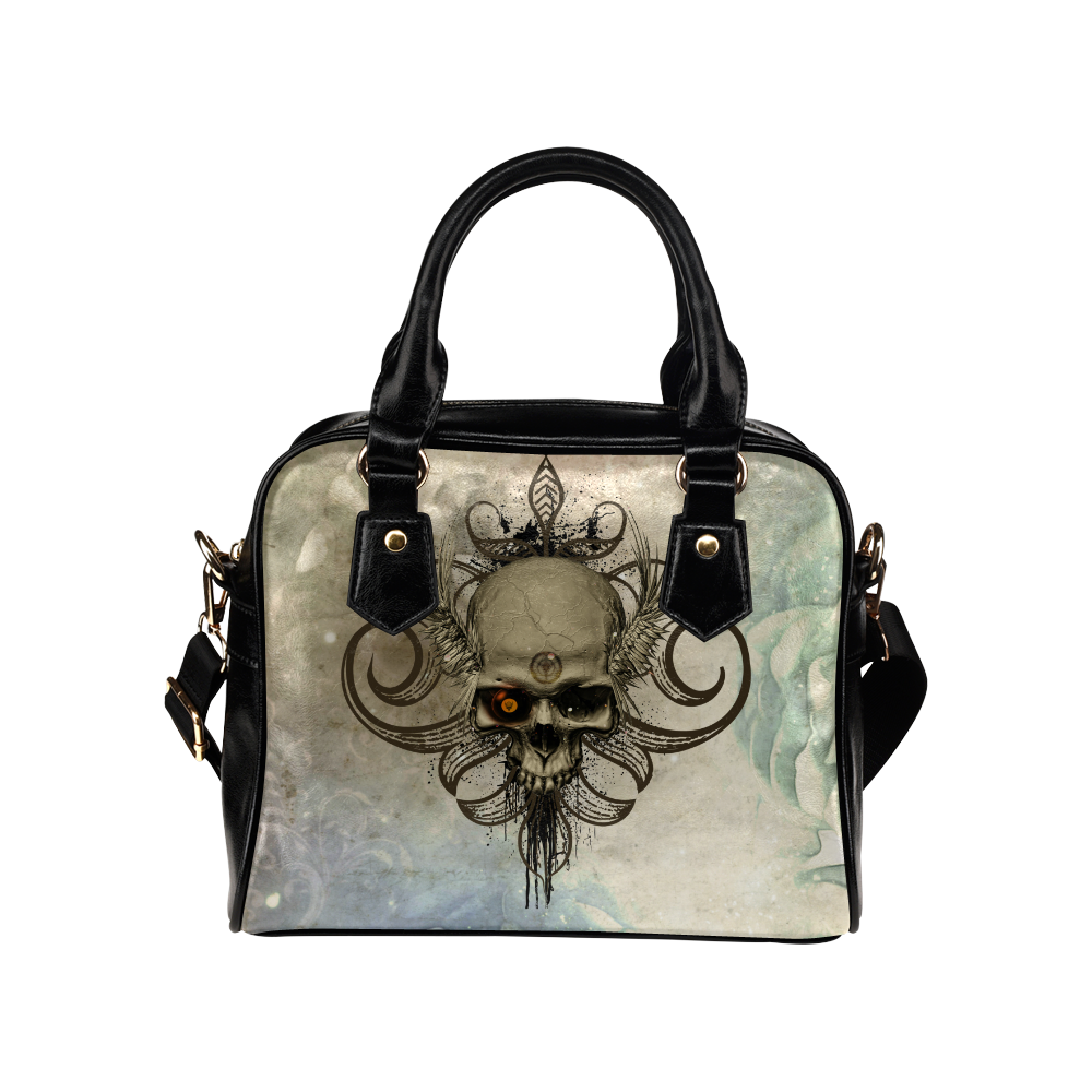 Creepy skull, vintage background Shoulder Handbag (Model 1634)