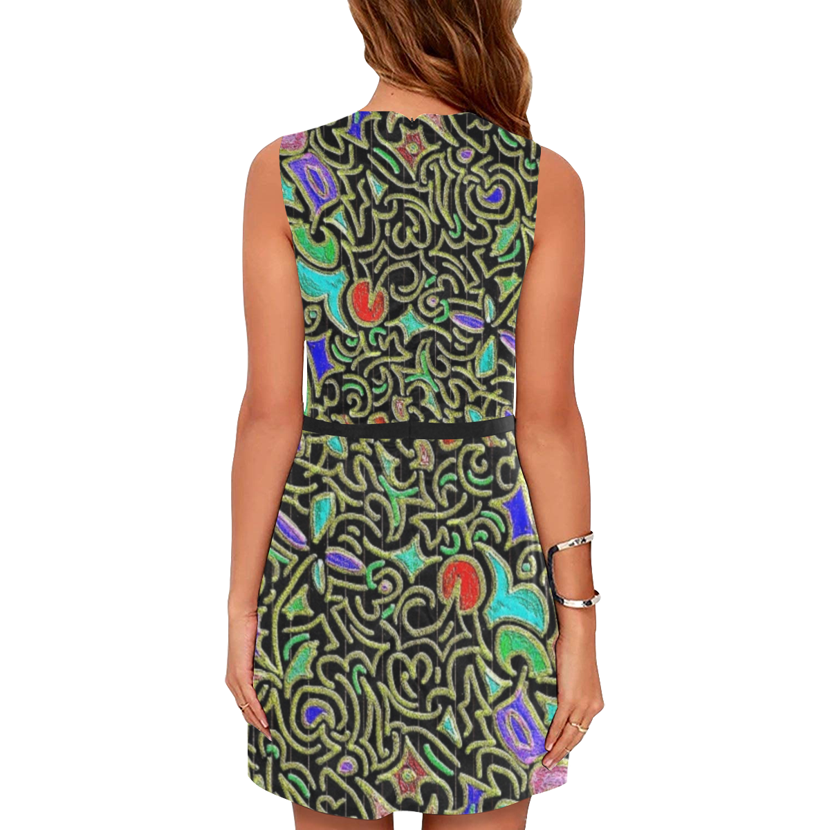 swirl retro abstract doodle Eos Women's Sleeveless Dress (Model D01)