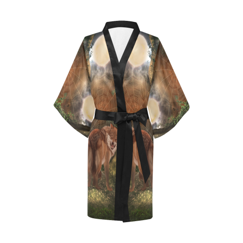 Awesome wolf in the night Kimono Robe