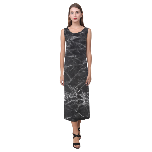 Marble Black Pattern Phaedra Sleeveless Open Fork Long Dress (Model D08)