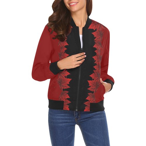 Canada Maple Leaf Jackets Women's All Over Print Bomber Jacket for Women (Model H19)