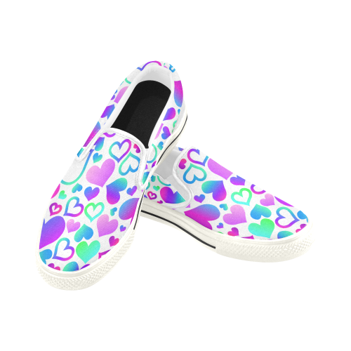 Corazones-multicolores Women's Slip-on Canvas Shoes (Model 019)