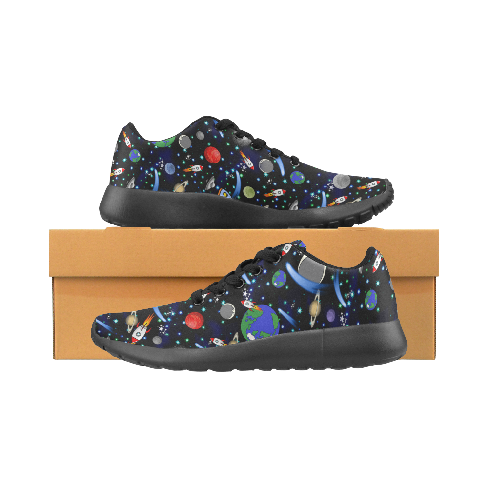 Galaxy Universe - Planets, Stars, Comets, Rockets (Black Laces) Men’s Running Shoes (Model 020)