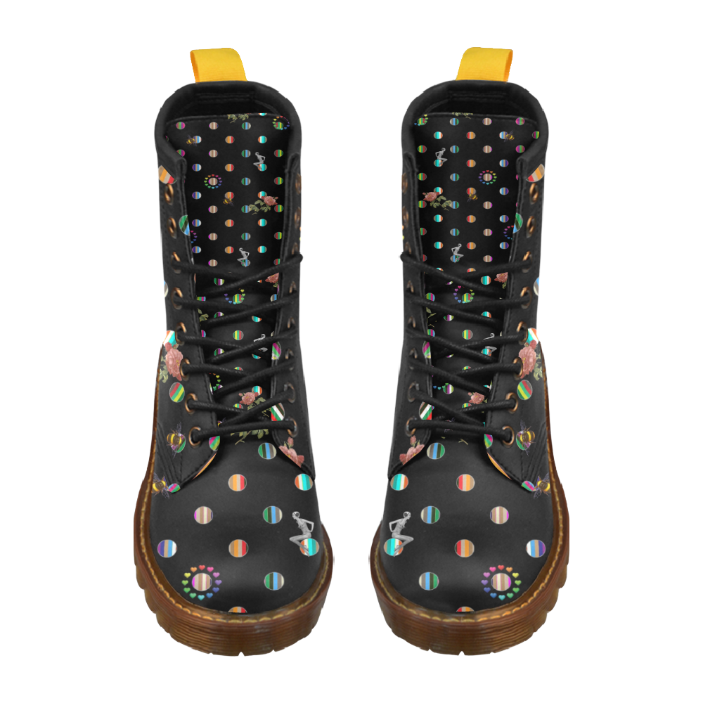 Rainbow Polka High Grade PU Leather Martin Boots For Women Model 402H