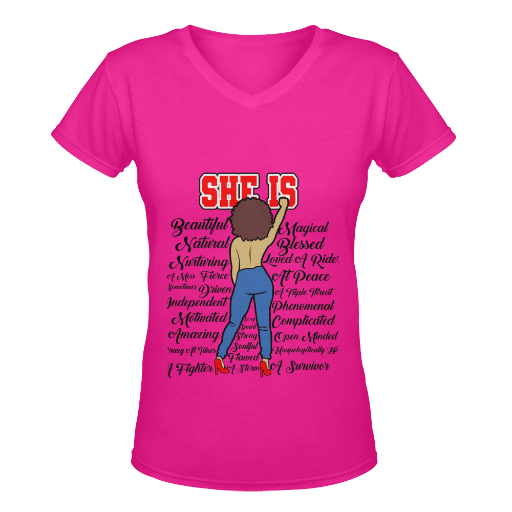She Is Pink Women's Deep V-neck T-shirt (Model T19)