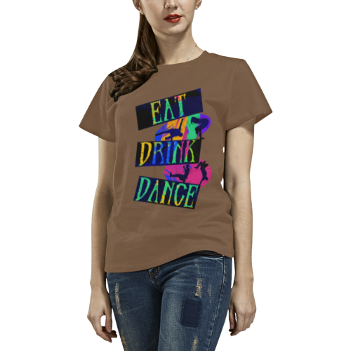 Break Dancing Colorful / Brown All Over Print T-Shirt for Women (USA Size) (Model T40)