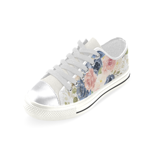 Floral Flowes Shoes, Pink Watercolor Flower Women's Classic Canvas Shoes (Model 018)