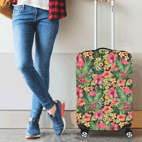 Tropical Flamingo Flowers Luggage Cover/Small 18"-21"