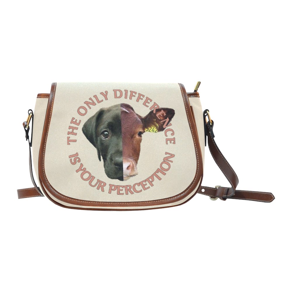 Vegan Cow and Dog Design with Slogan Saddle Bag/Large (Model 1649)