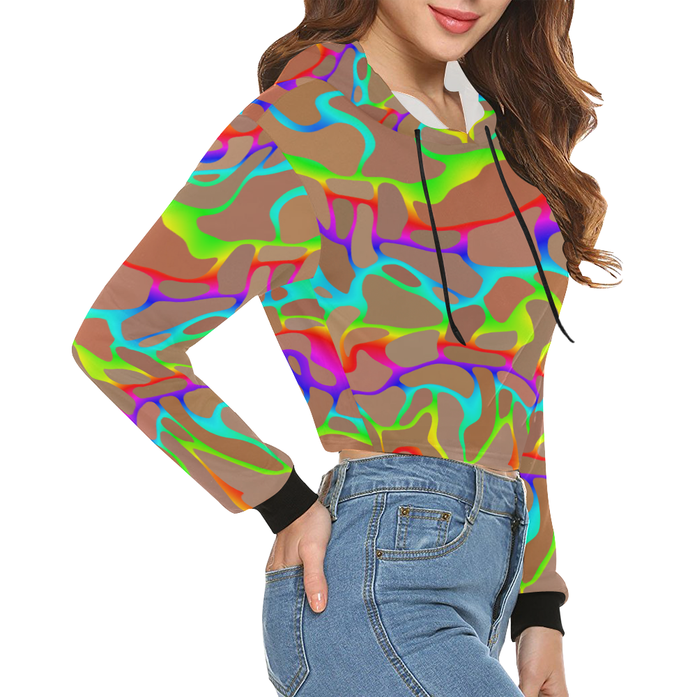 Colorful wavy shapes All Over Print Crop Hoodie for Women (Model H22)