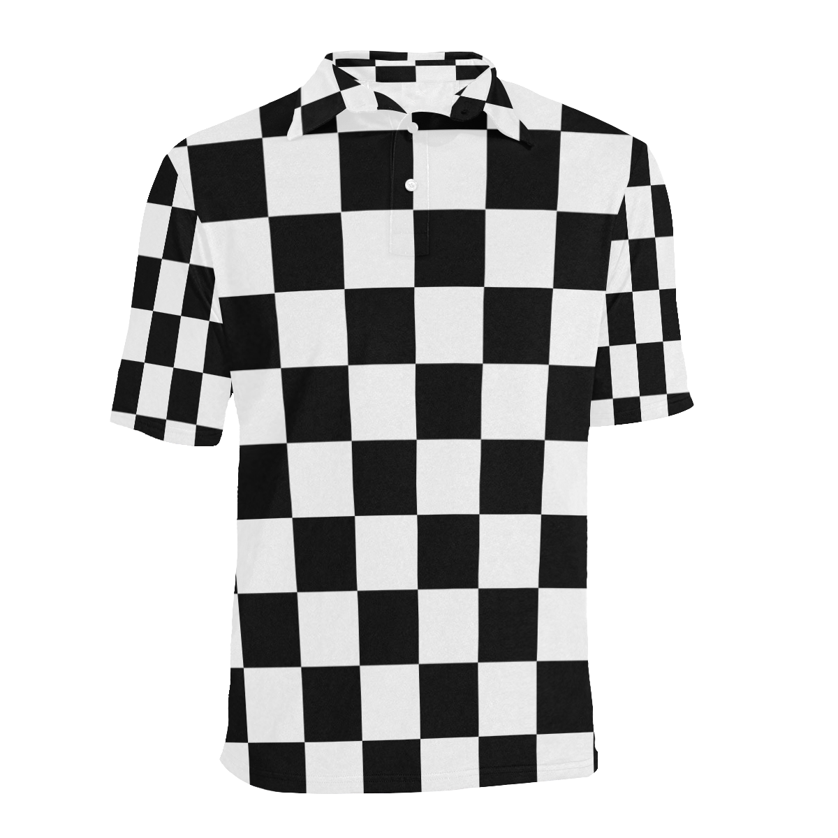 Black White Checkers Men's All Over Print Polo Shirt (Model T55)